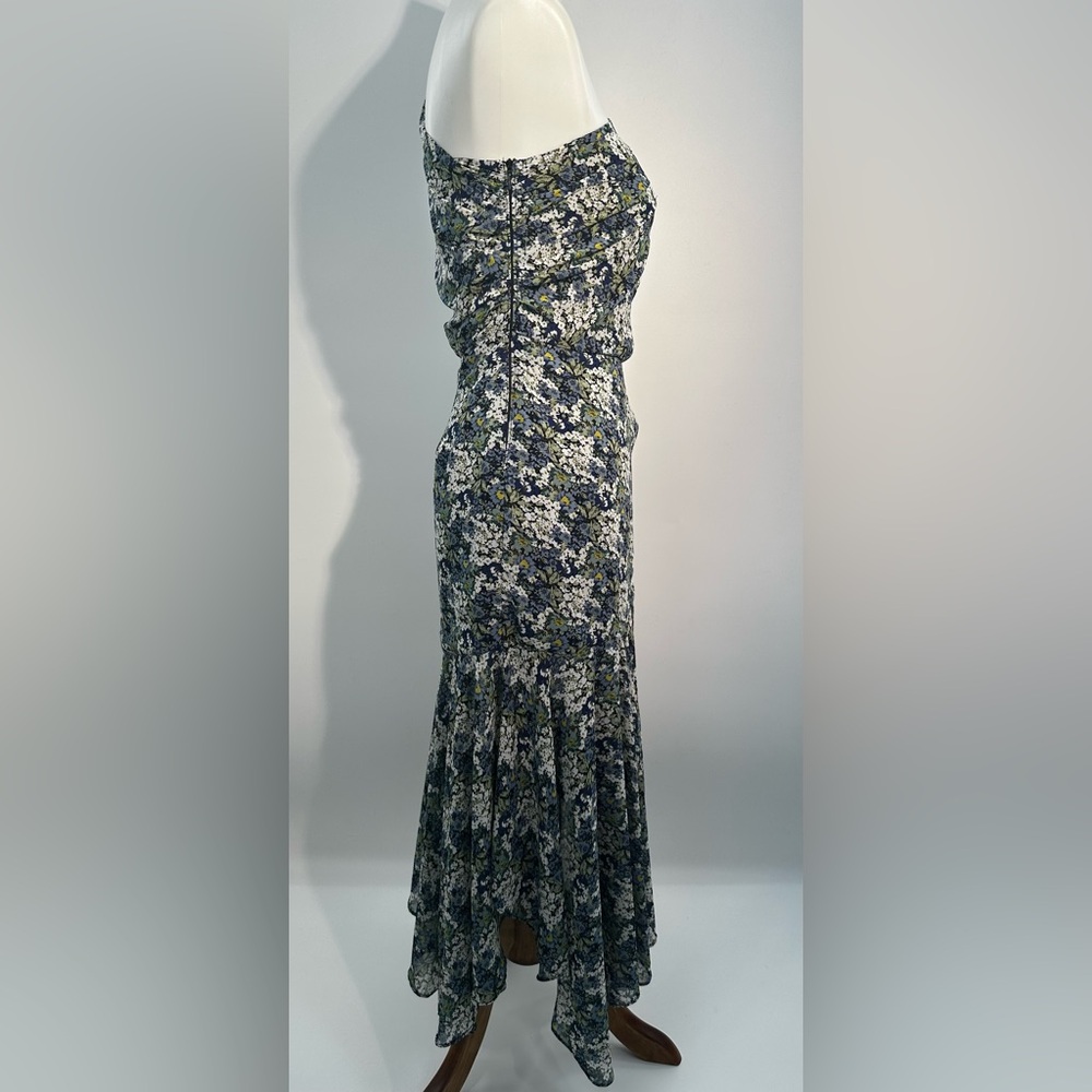 ASTR The Label Santorini XS One Shoulder Floral Midi Dress Blue Green Puff - Picture 6 of 11